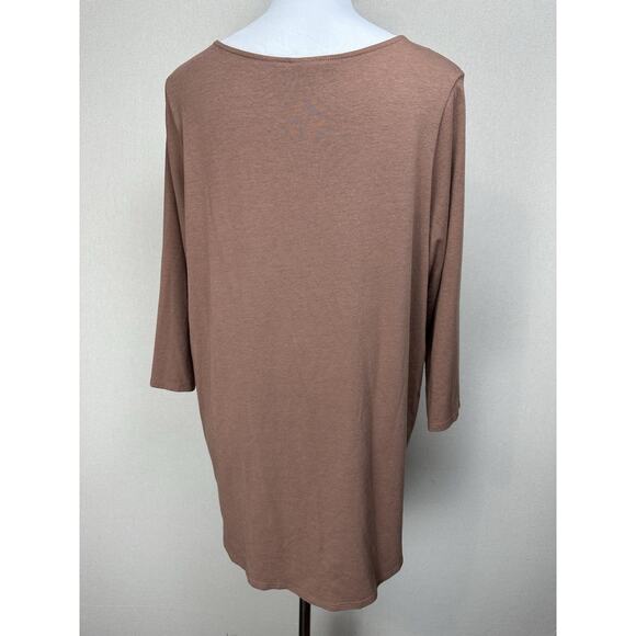 Tahari Top 1X Brown Pima Cotton Scoop Neck Minimalist Stretch Tunic Quiet Luxury - Picture 3 of 10